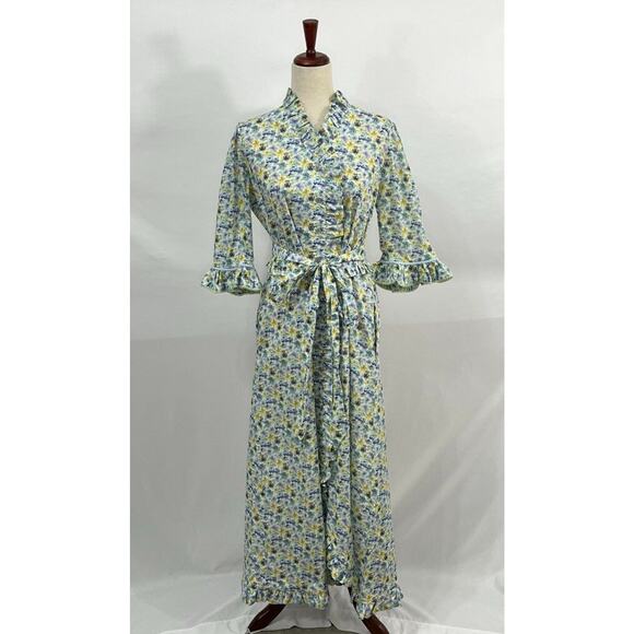EVI GRINTELA Sz XS Floral Ruffle Edge Belted Cotton Maxi Shirt Dress - Picture 7 of 8